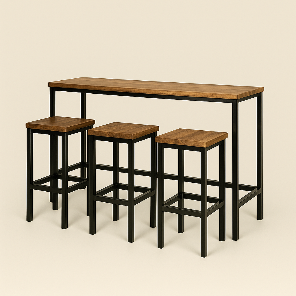 Industrial Wood and Metal 5-Piece Bar Height Dining Set (Dark Frame & Natural Wood)l