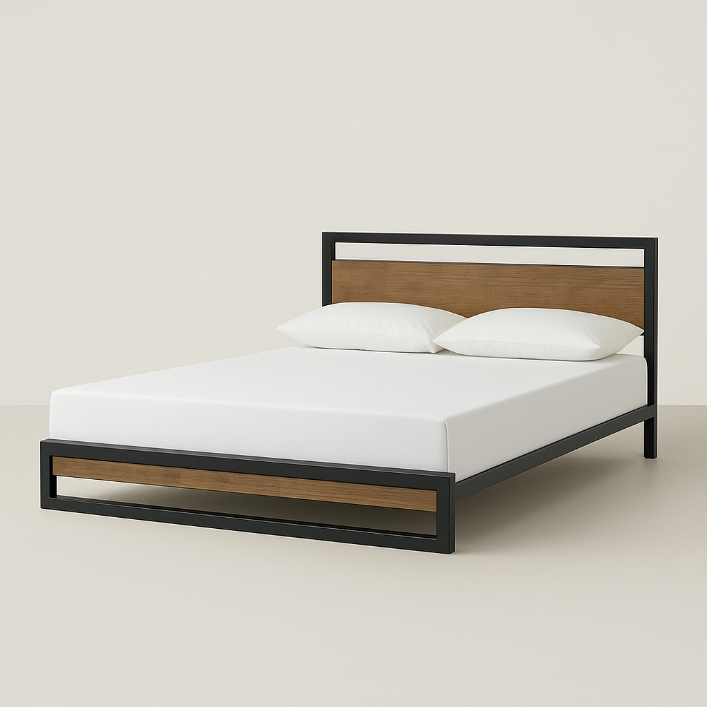 Modern Industrial Platform Bed Frame with Wood Accents