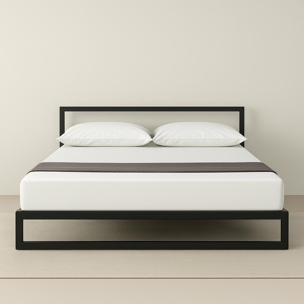 Modern Minimalist Black Metal Platform Bed Frame with Headboard