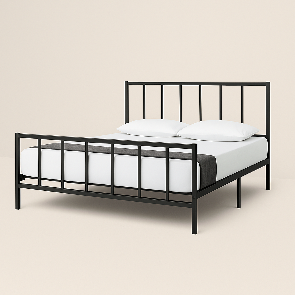 Minimalist Modern Black Metal Platform Bed Frame with Integrated Headboard & Footboard