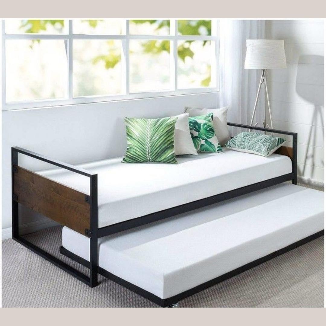 Modern Contemporary Metal & Wood Daybed with Pull-Out Trundle Bed