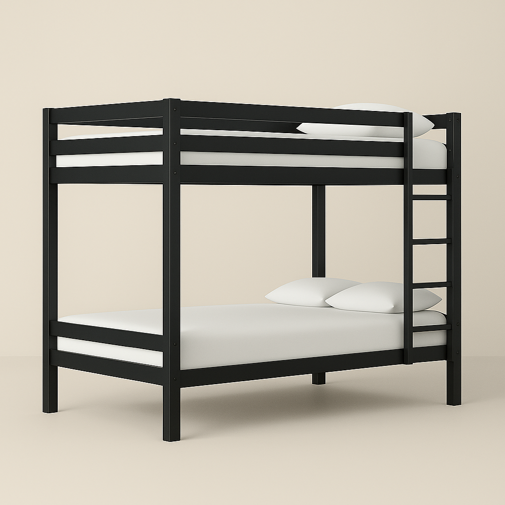Modern Minimalist Metal Twin over Twin Bunk Bed with Ladder & Guardrail