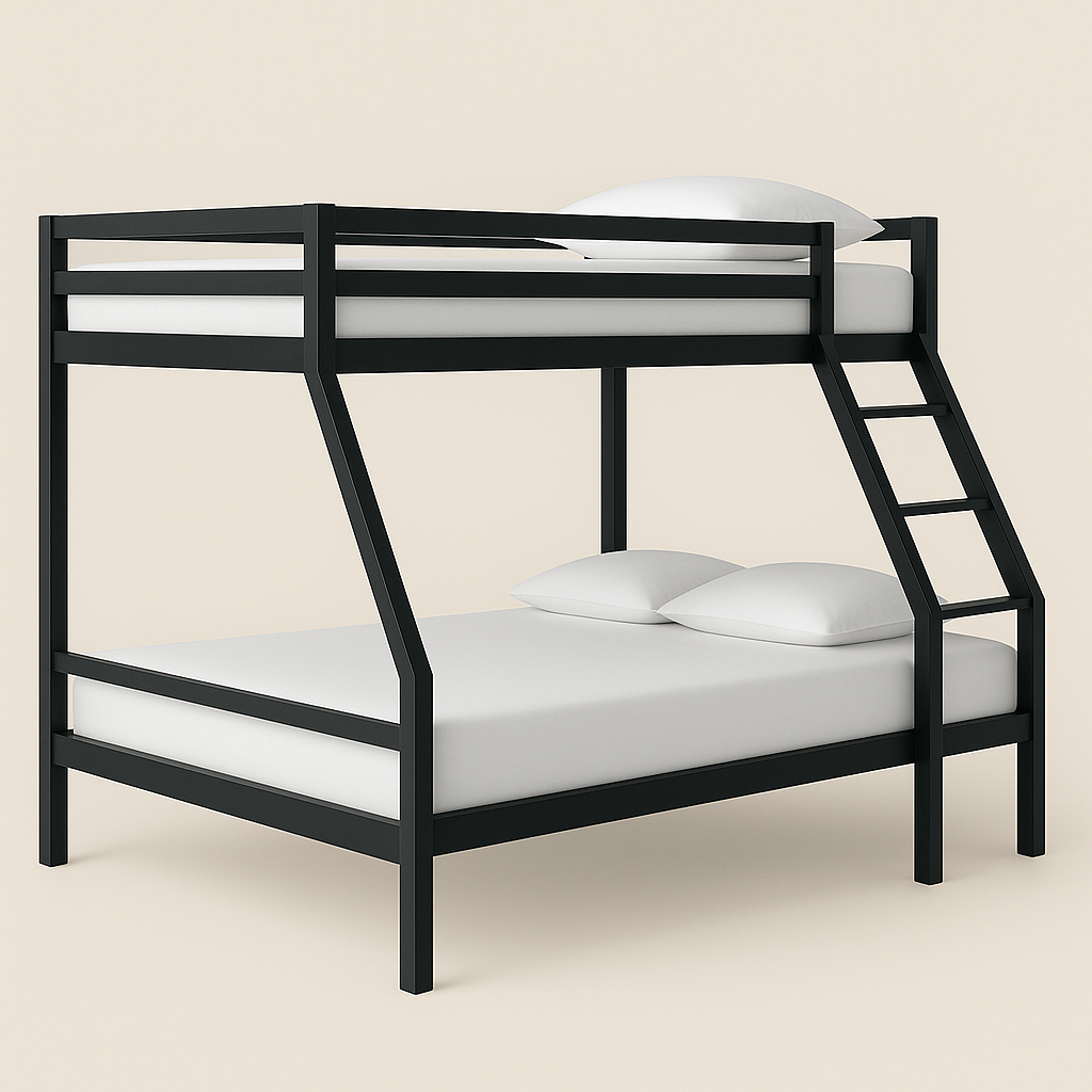 Modern Black Metal Twin over Full Bunk Bed with Angled Ladder