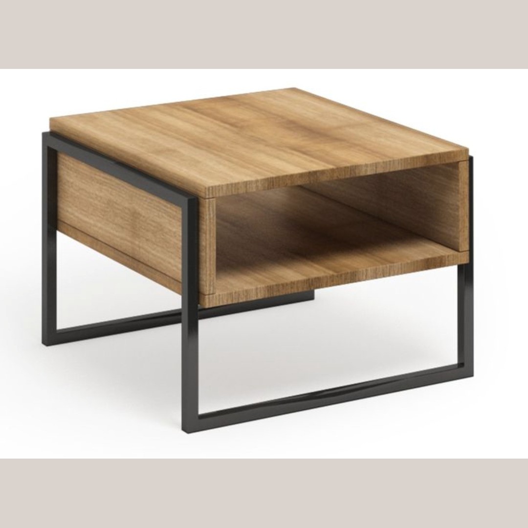 Modern Contemporary Wood & Metal Side Table with Open Shelf