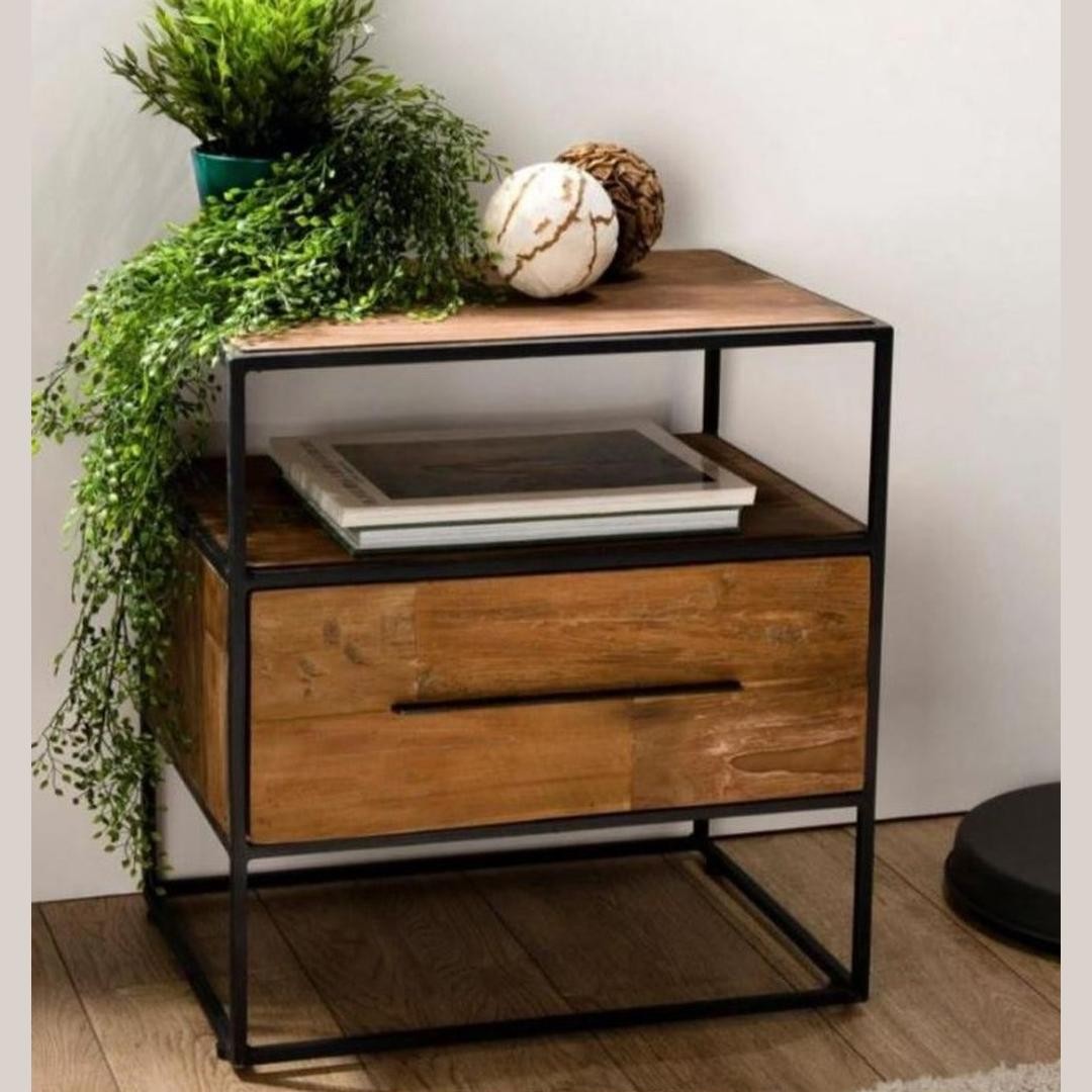 Industrial Rustic Nightstand with Drawer and Shelf