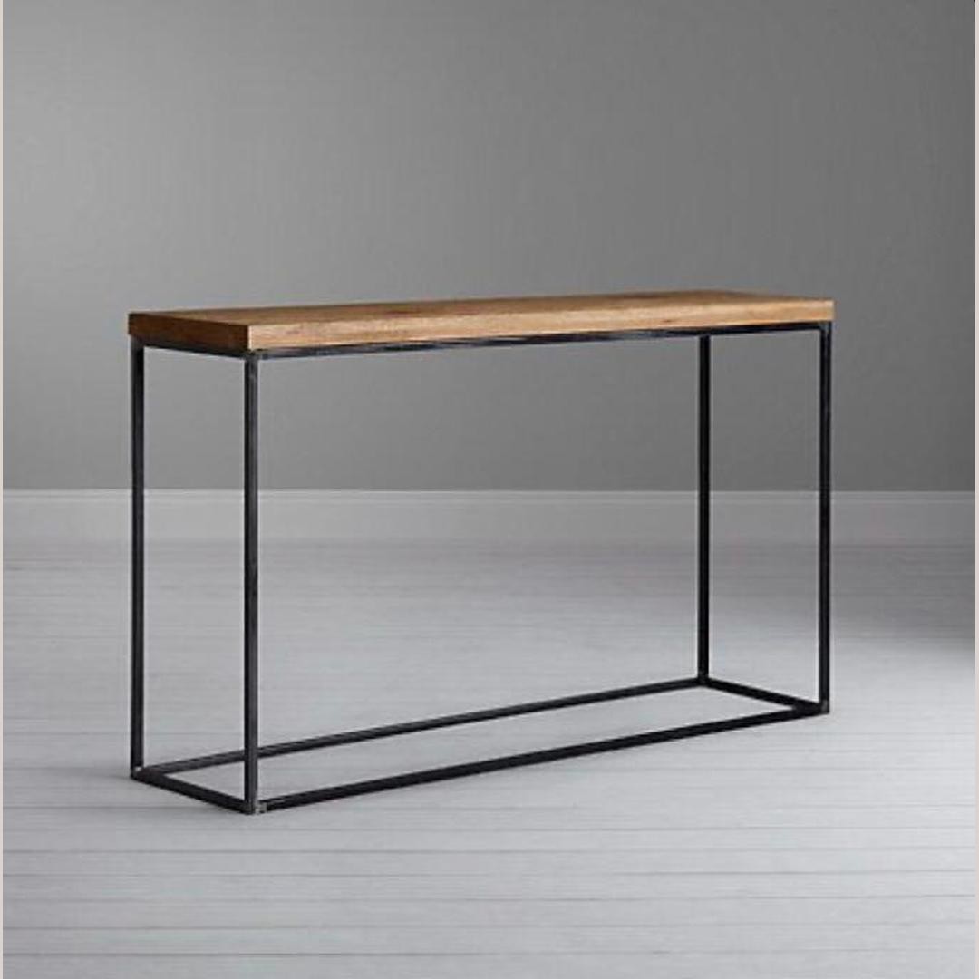 Modern Minimalist Wood Top Console Table with Metal Frame