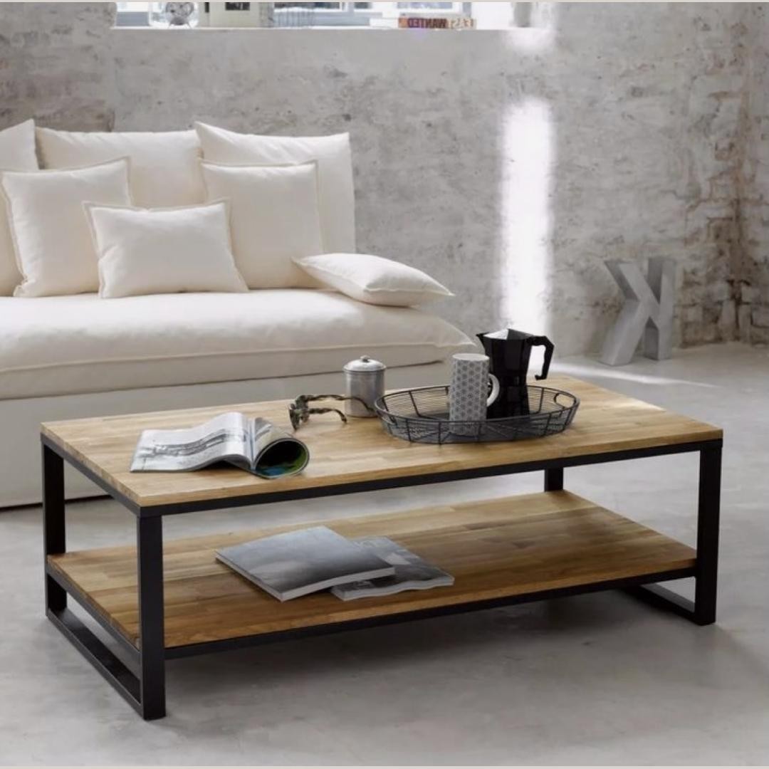 Modern Industrial Wood & Metal 2-Tier Coffee Table