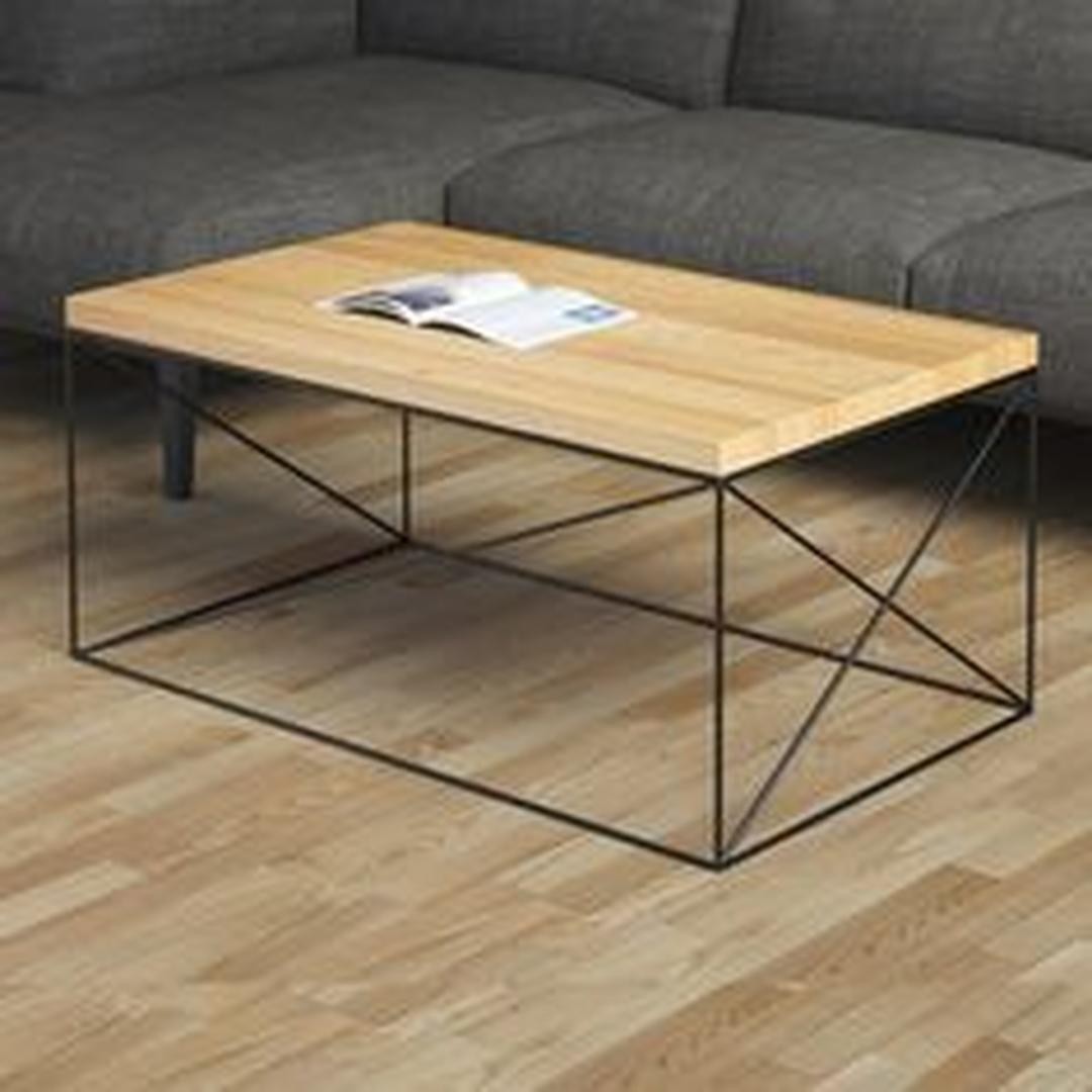 Modern Geometric Wood Coffee Table | Geometric Black Metal Base