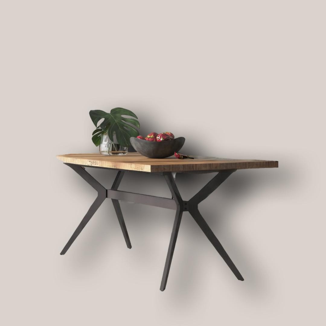 Rustic Modern Solid Wood Dining Table / Desk with Metal X-Legs (180cm)