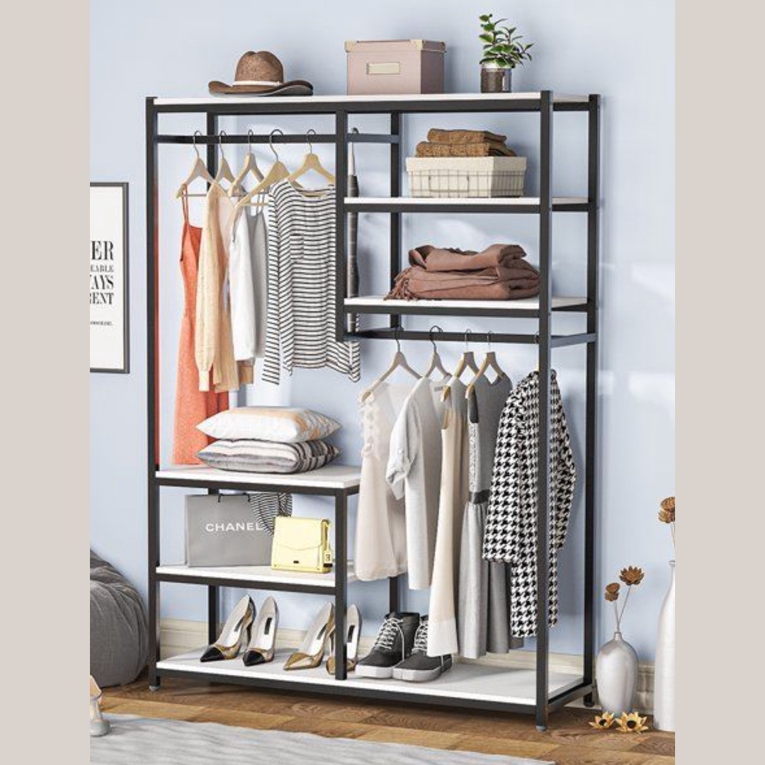 Industrial Two-Door Wardrobe with Exposed Metal Frame (200cm H)
