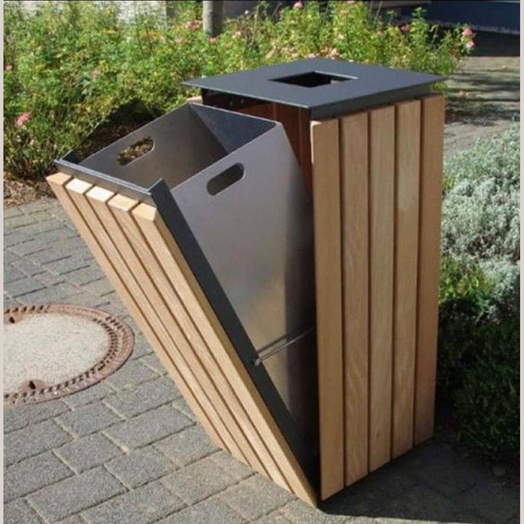 Modern Outdoor Wood & Metal Tilt-Out Waste Bin