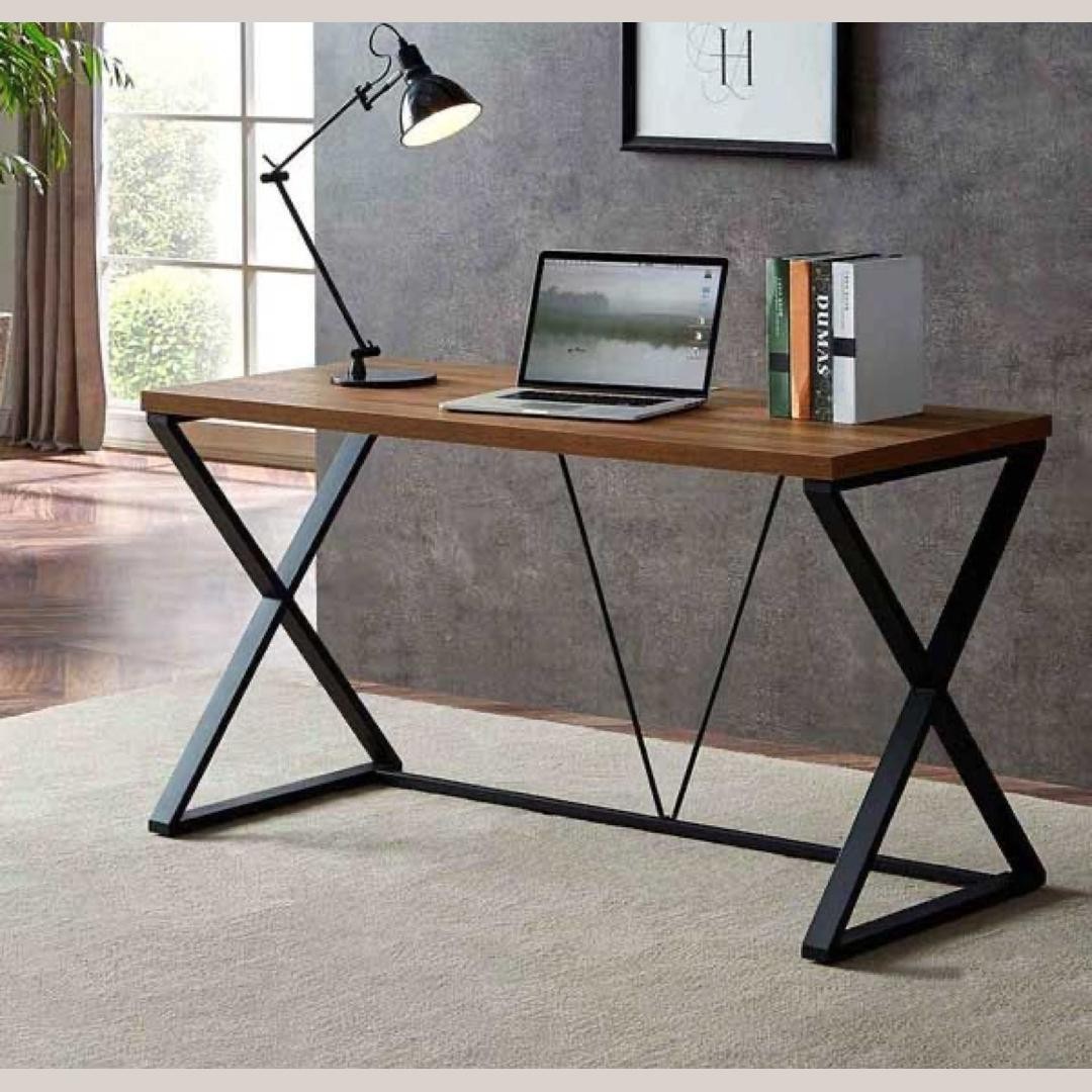 Modern Industrial Desk with X-Shape Metal Legs and Wood Top (120x60x75cm)