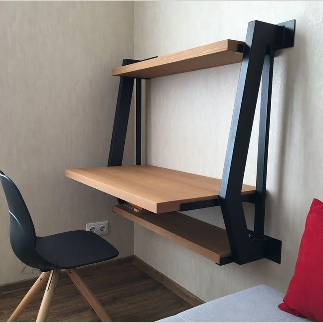 Modern Industrial Wall Mounted Desk with 2 Shelves (120x50cm Desk Surface)
