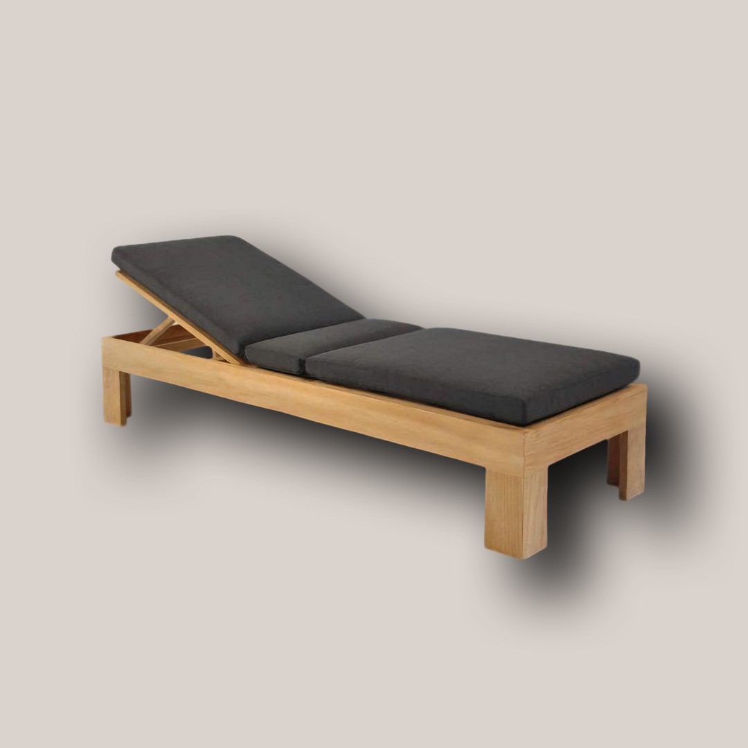 Premium Adjustable Outdoor Wooden Chaise Lounge Chair with Thick Dark Grey Cushion