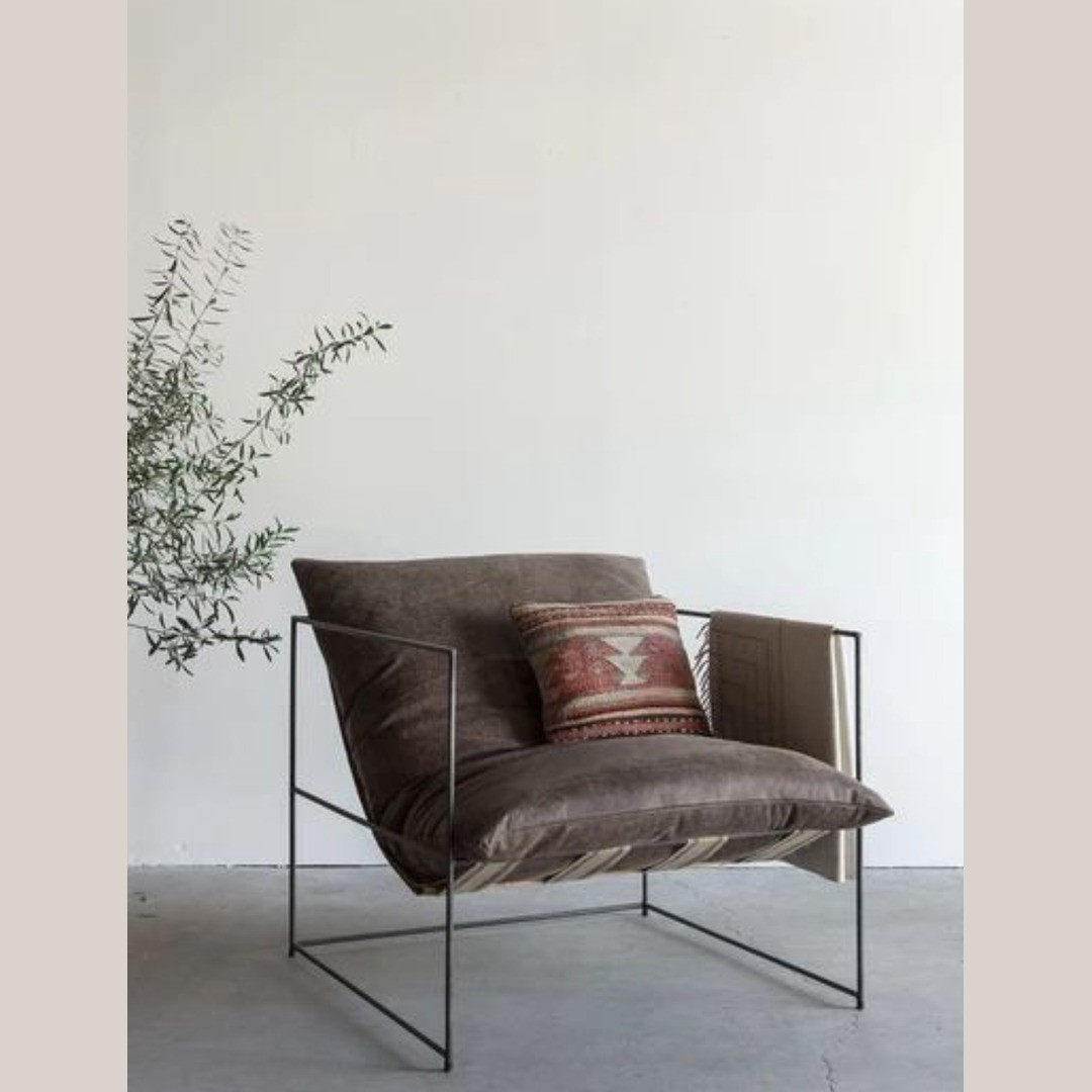 Relaxed Modern Sling Lounge Chair with Plush Cushion