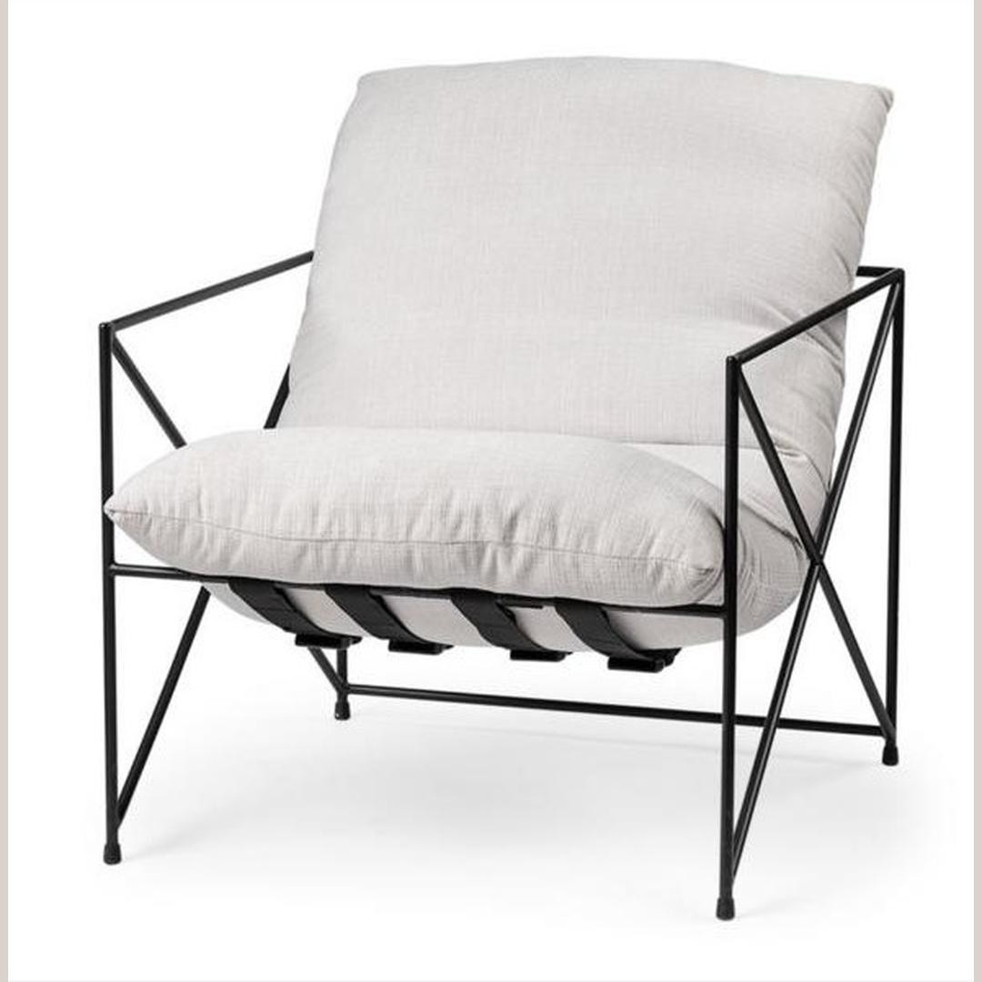 Modern Minimalist Sling Accent Chair with Plush Cushion (Black Frame)