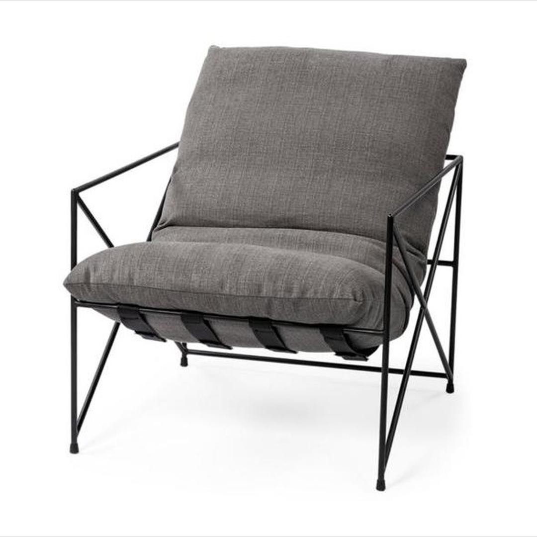 Modern Geometric Metal Frame Accent Chair with Grey Cushions