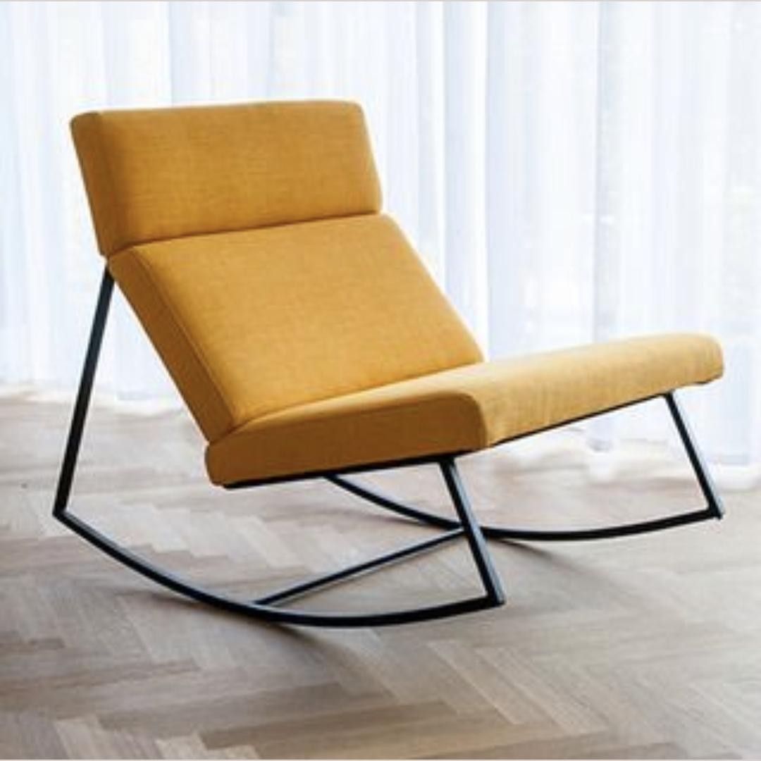 Stylish Fabric Rocking Chair with Modern Metal Frame - Mustard Yellow