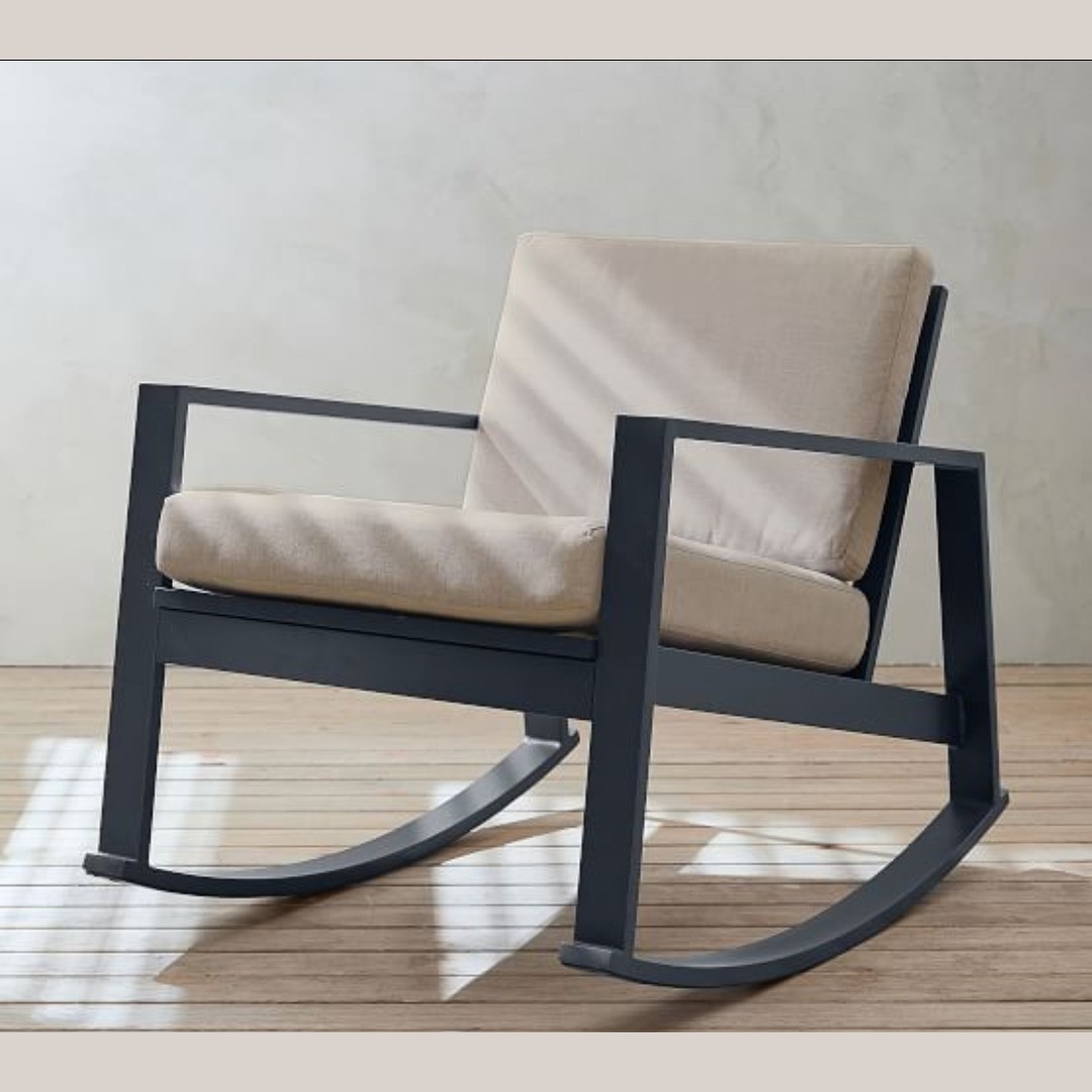 Modern Outdoor Metal Rocking Chair with Plush Cushions