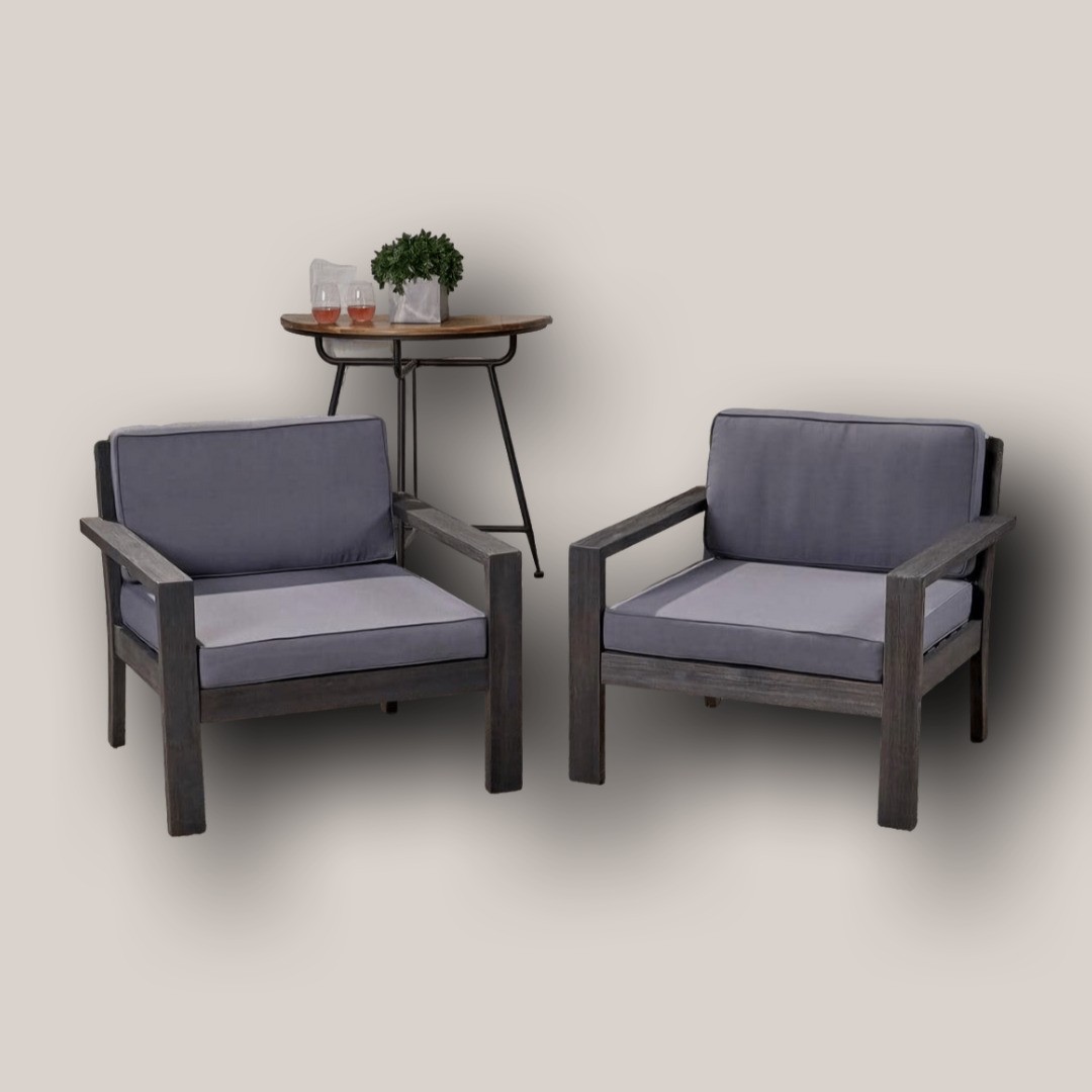Modern Wood Outdoor Accent Chair with Cushions (Set of 2 Optional)