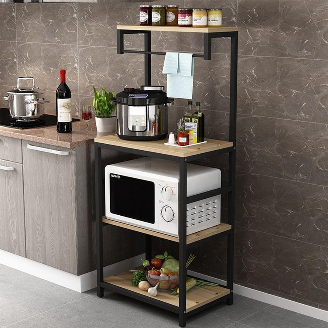 Industrial 4-Tier Kitchen Baker's Rack with Hanging Bar
